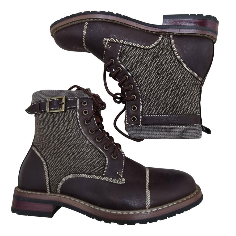 Polar Fox M-808566 Tweed Lace Up Cap Toe Dress Ankle Boots mens SIZE 7.5